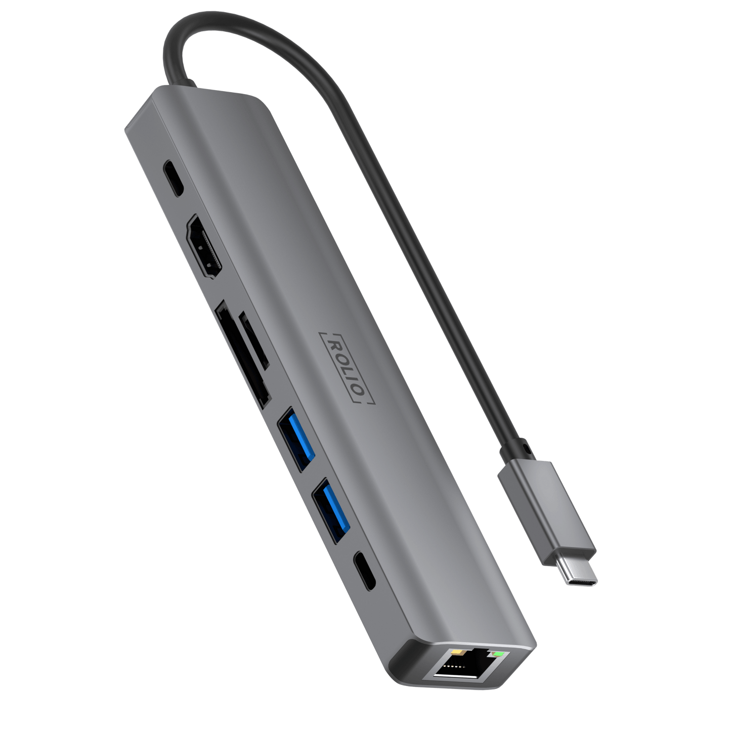 Rolio USB C Hub - 7 in 1 - 4K 60hz HDMI - 1Gbps Ethernet - USB 3.0 - USB-C