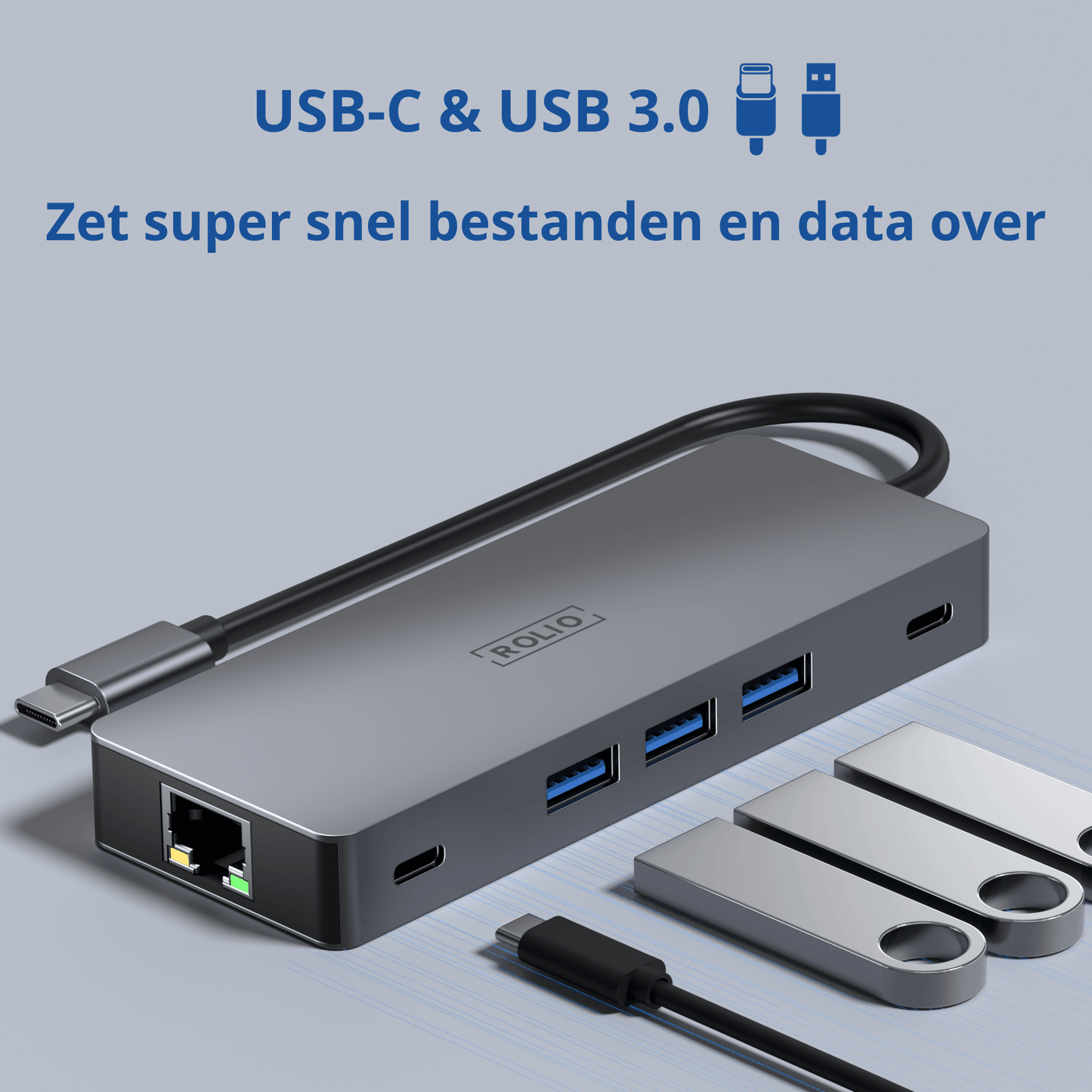 Rolio USB C Hub - Dual HDMI - 3x USB 3.0 - 2x USB-C - SD/TF Cards - 1Gbps Ethernet