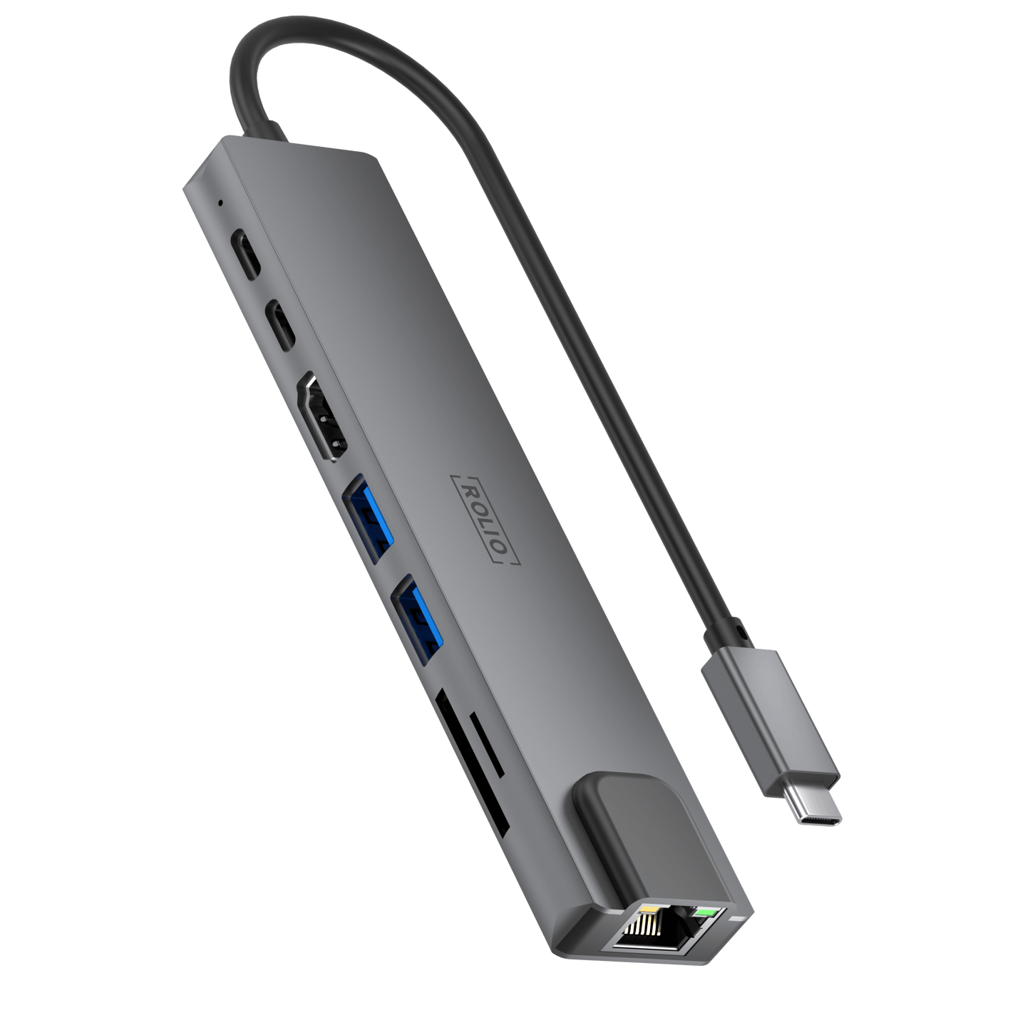 Rolio USB-C-Hub – 8 in 1 – Ethernet LAN – HDMI – SD/TF – USB-C-Aufladung – USB 3.0