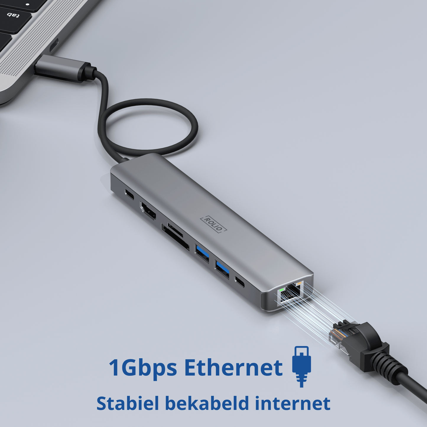 Rolio USB C Hub - 7 in 1 - 4K 60hz HDMI - 1Gbps Ethernet - USB 3.0 - USB-C