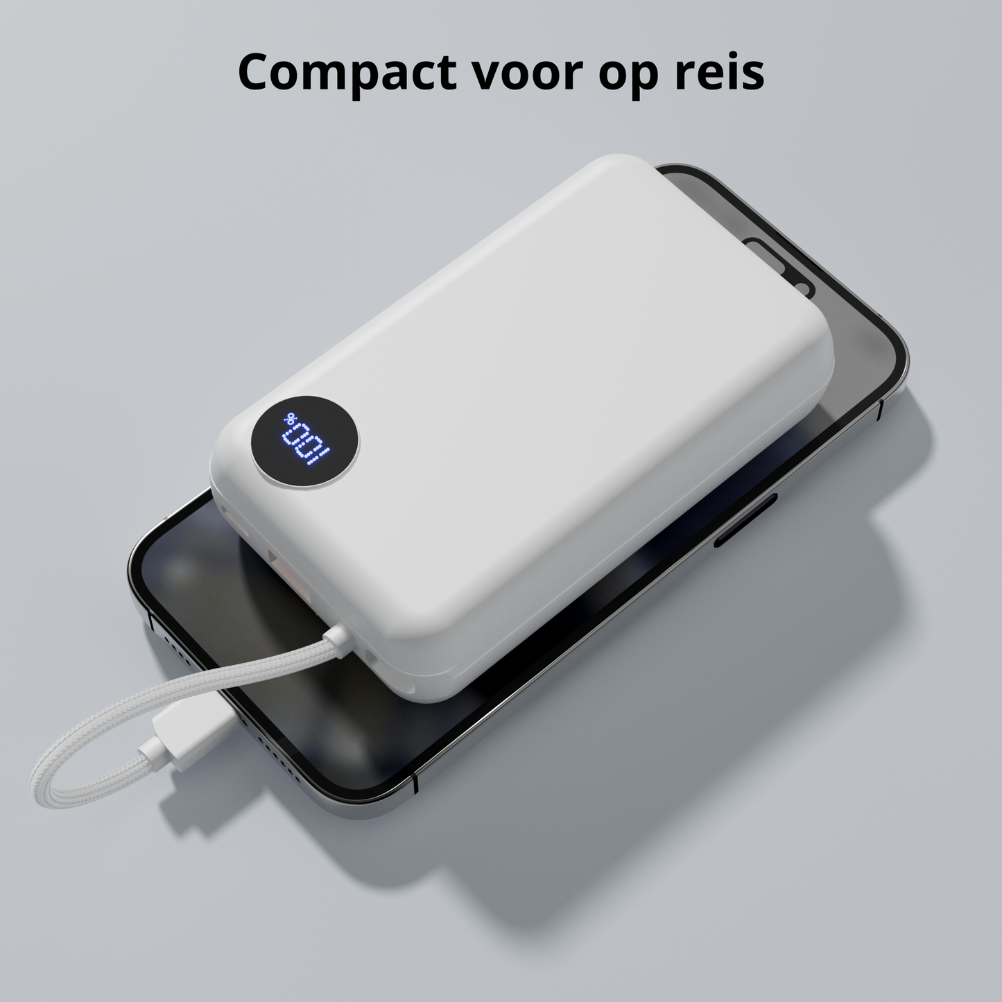Rolio Powerbank - 20.000 mAh - 2x USB-C - 1x USB-A - Vaste USB-C kabel - 22,5W Snelladen - Geschikt voor iPhone, Samsung, Universeel