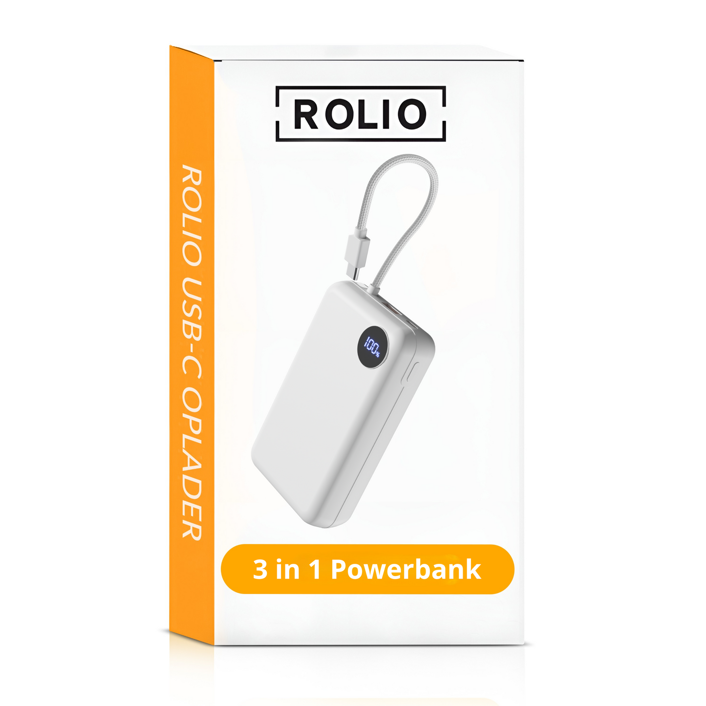 Rolio Powerbank - 20.000 mAh - 2x USB-C - 1x USB-A - Vaste USB-C kabel - 22,5W Snelladen - Geschikt voor iPhone, Samsung, Universeel
