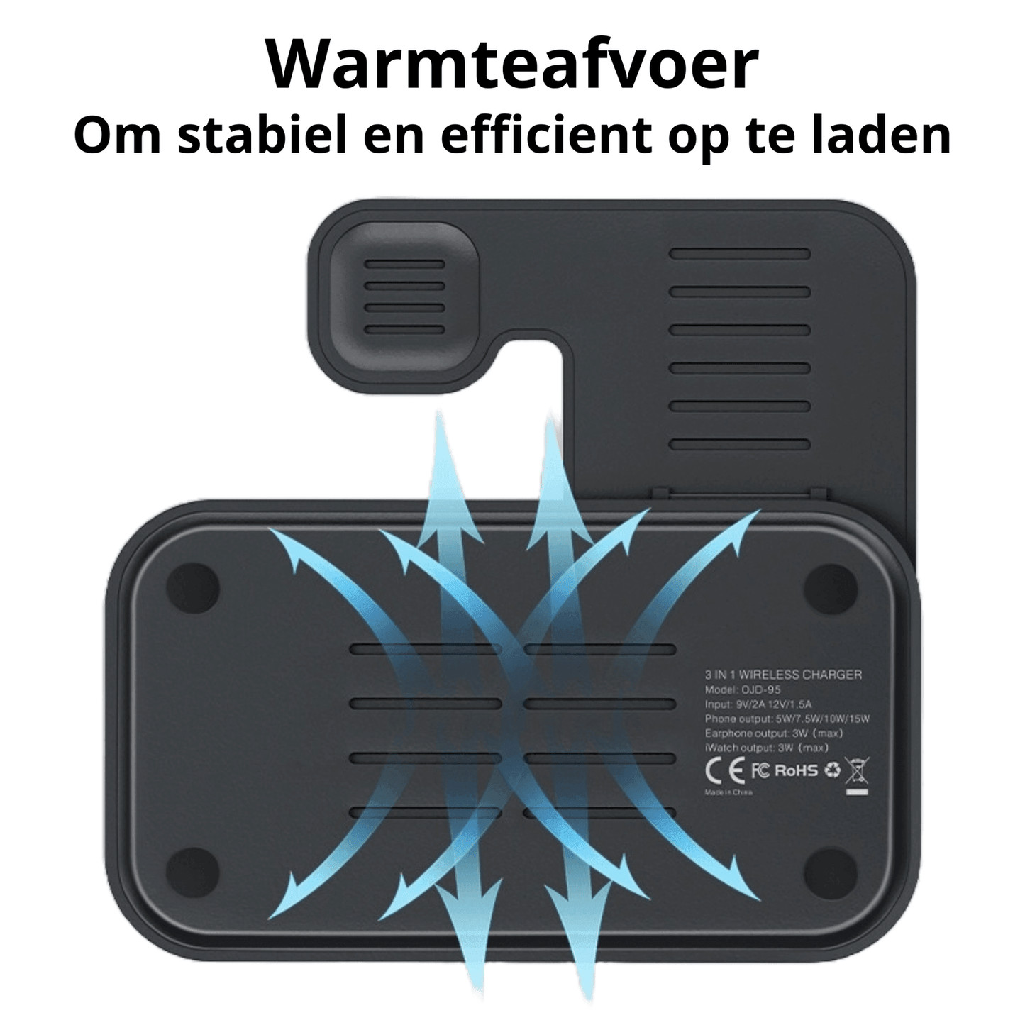 Rolio 3-in-1 Draadloze Oplader - 15W Snellader - Universeel - Rolio