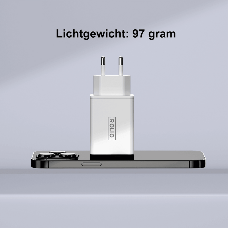 Rolio Oplader 45W - 2x USB C - Snellader - Rolio