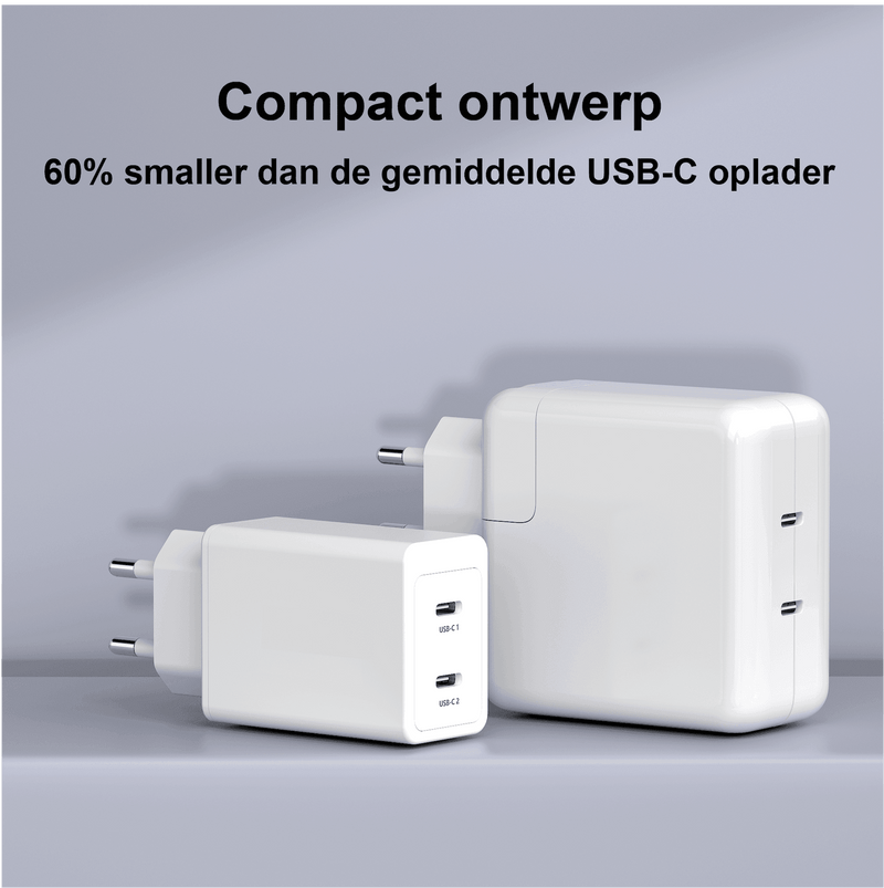 Rolio Oplader 45W - 2x USB C - Snellader - Rolio