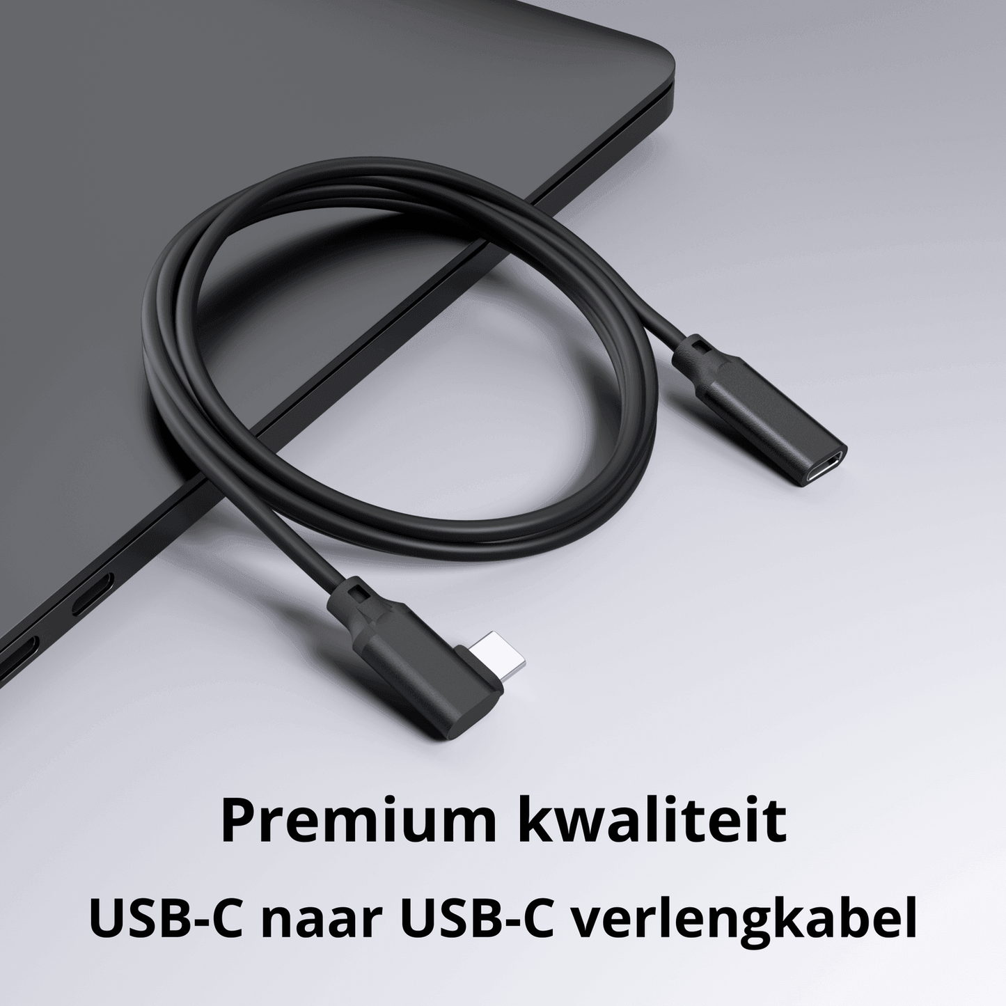 Rolio USB C Verleng kabel gebogen - USB-C naar USB-C vrouwelijk - 2 meter - Rolio