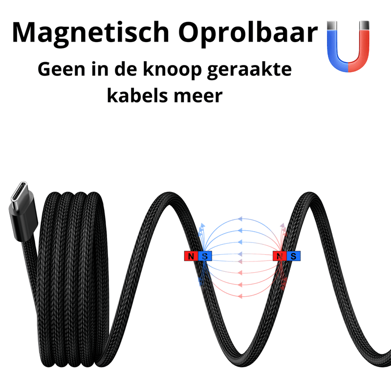 Rolio USB C Kabel - Magnetisch Oprollen - 1 Meter - 100W Oplaadkabel - Universeel - Rolio
