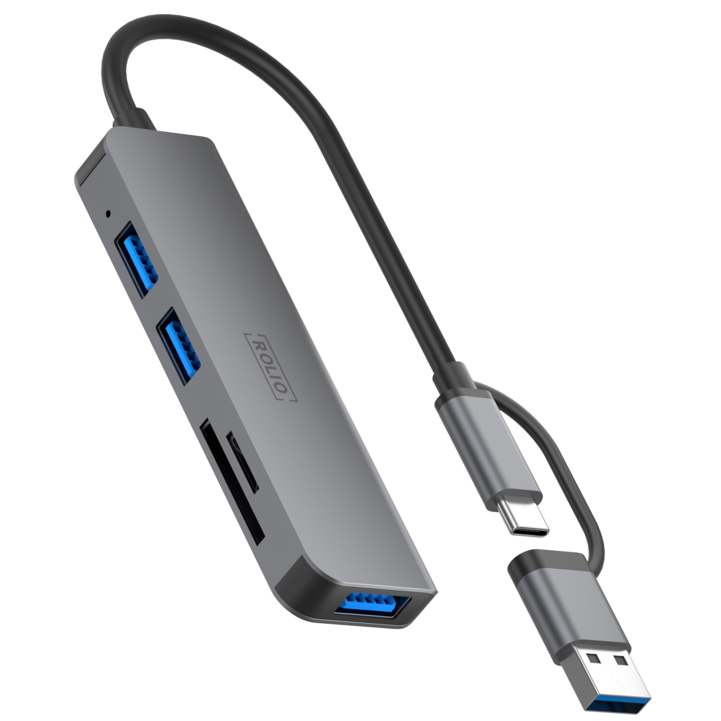 Rolio USB-C Adapter - 5 in 1 - SD/TF Card Reader - 3x USB 3.0
