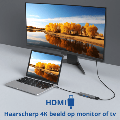 Rolio USB C Hub - 6 in 1 - HDMI - 3x USB-C - 2x USB-A