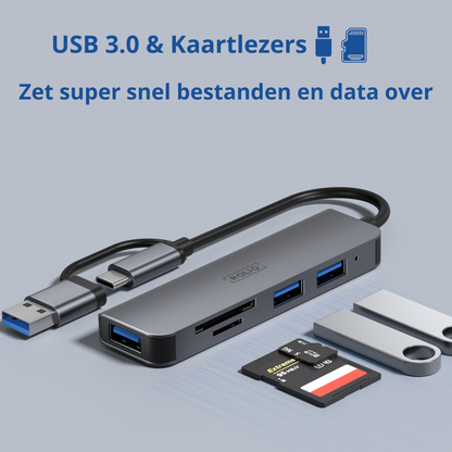 Rolio USB-C Adapter - 5 in 1 - SD/TF Card Reader - 3x USB 3.0