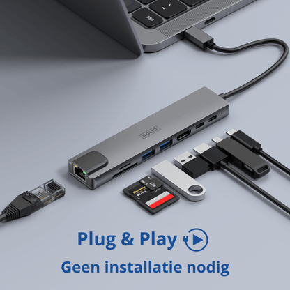 Rolio USB C Hub - 8 in 1 - Ethernet LAN - HDMI - SD/TF - USB-C Opladen - USB 3.0