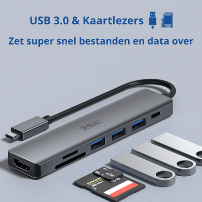 Rolio USB C Hub - 7 in 1 - HDMI - USB-C Charging - SD/TF - 3x USB 3.0