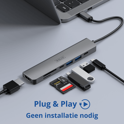 Rolio USB C Hub - 7 in 1 - HDMI 4K - 2x USB-C - 2x USB-A - SD/TF