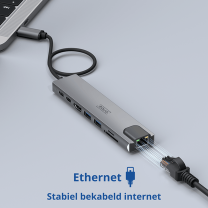 Rolio USB C Hub - 8 in 1 - Ethernet LAN - HDMI - SD/TF - USB-C Opladen - USB 3.0