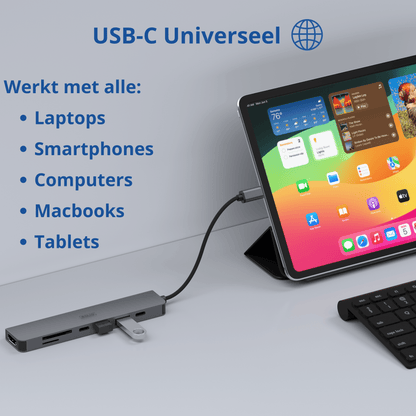 Rolio USB C Hub - 7 in 1 - HDMI 4K - 2x USB-C - 2x USB-A - SD/TF