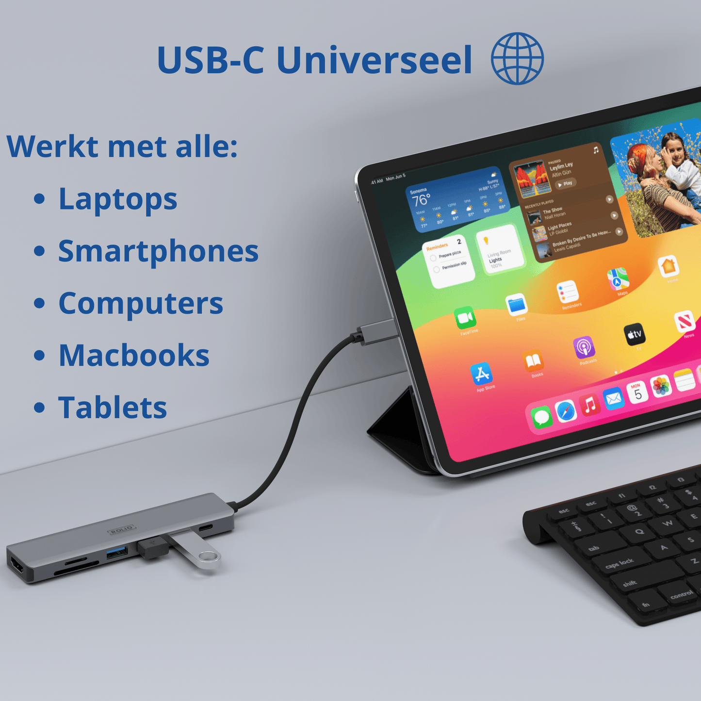Rolio USB C Hub - 7 in 1 - HDMI - USB-C Charging - SD/TF - 3x USB 3.0