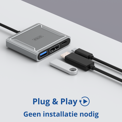 Rolio USB C naar DisplayPort Adapter - 3 in 1 - DisplayPort hub - USB 3.0 - USB-C Opladen