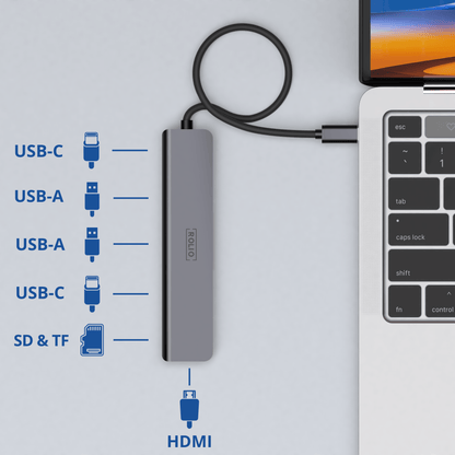 Rolio USB C Hub - 7 in 1 - HDMI 4K - 2x USB-C - 2x USB-A - SD/TF