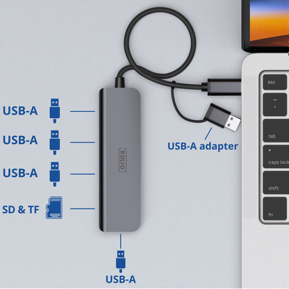 Rolio USB-C Adapter - 5 in 1 - SD/TF Card Reader - 3x USB 3.0