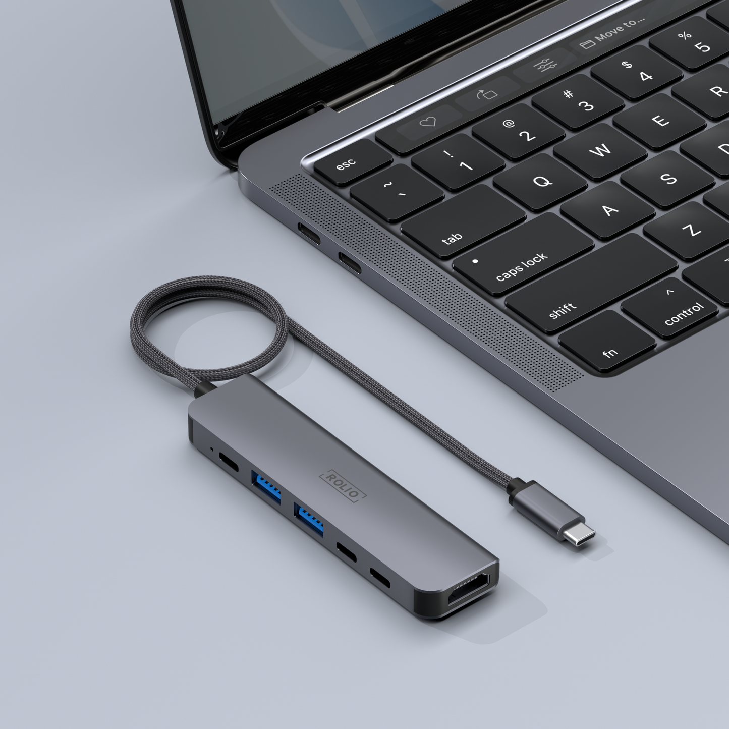 Rolio USB C Hub 35CM kabel - 6 in 1 - HDMI - 3x USB-C - 2x USB-A