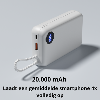 Rolio Powerbank - 20.000 mAh - 2x USB-C - 1x USB-A - Vaste USB-C kabel - 22,5W Snelladen - Geschikt voor iPhone, Samsung, Universeel