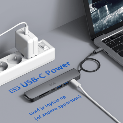 Rolio USB C Hub - 7 in 1 - HDMI 4K - 2x USB-C - 2x USB-A - SD/TF