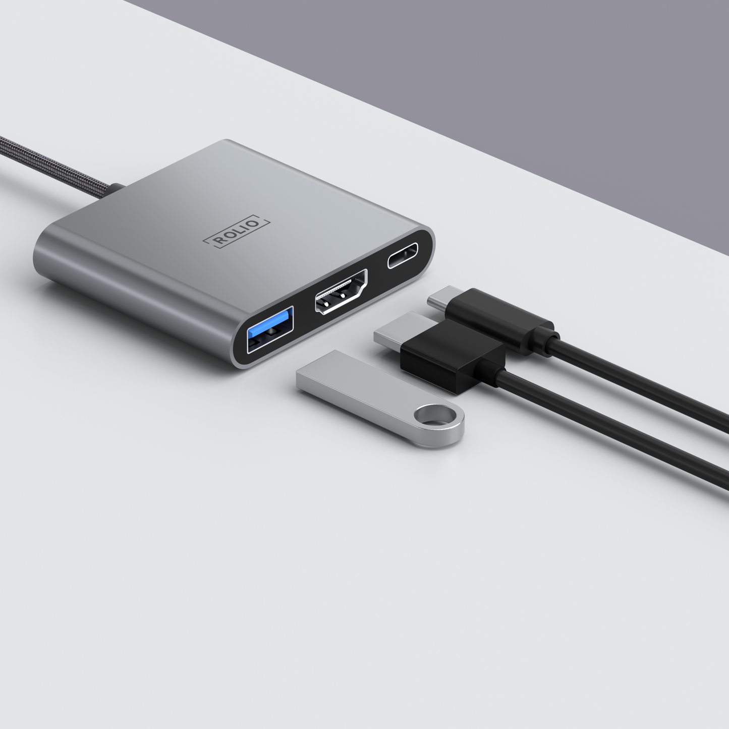 Rolio USB C to HDMI Adapter - 3 in 1 - 4K HDMI - USB 3.0 - USB-C Charging