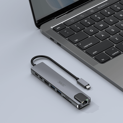 Rolio USB C Hub - 8 in 1 - Ethernet LAN - HDMI - SD/TF - USB-C Opladen - USB 3.0