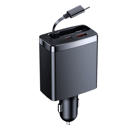 Rolio Autolader 125W - USB C en USB A - Super Snellader - Inclusief intrekbare USB-C kabel - Rolio