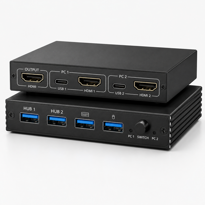 Rolio KVM Switch - 2 PC's delen - USB switch - 4K HDMI - Apparaten aansluiten op 2 Computers/Laptops - Zwart