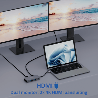 Rolio USB C Hub - Dual Monitor - 2x HDMI 4K - 2x USB-C - 3x USB 3.0