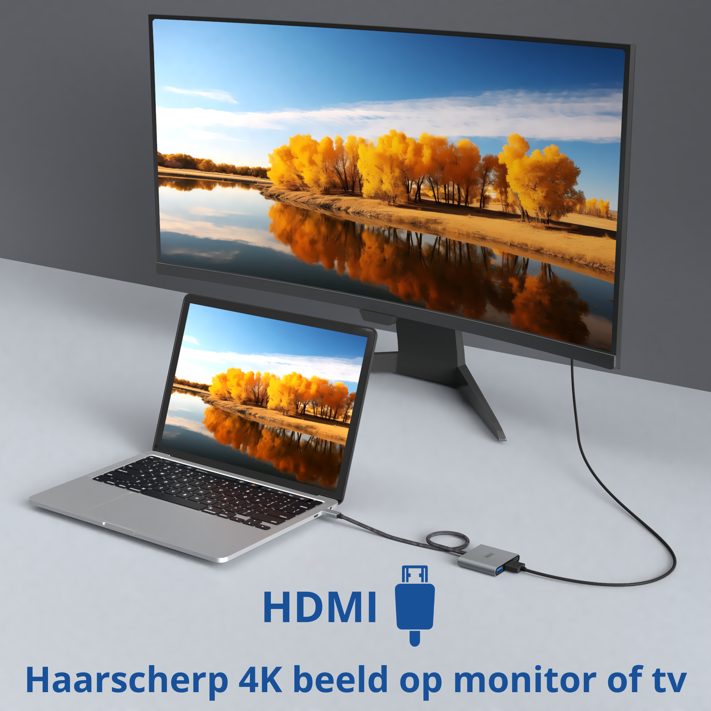 Rolio USB C naar HDMI Adapter - 3 in 1 - 35cm kabel - 4K HDMI - USB 3.0 - USB-C Opladen