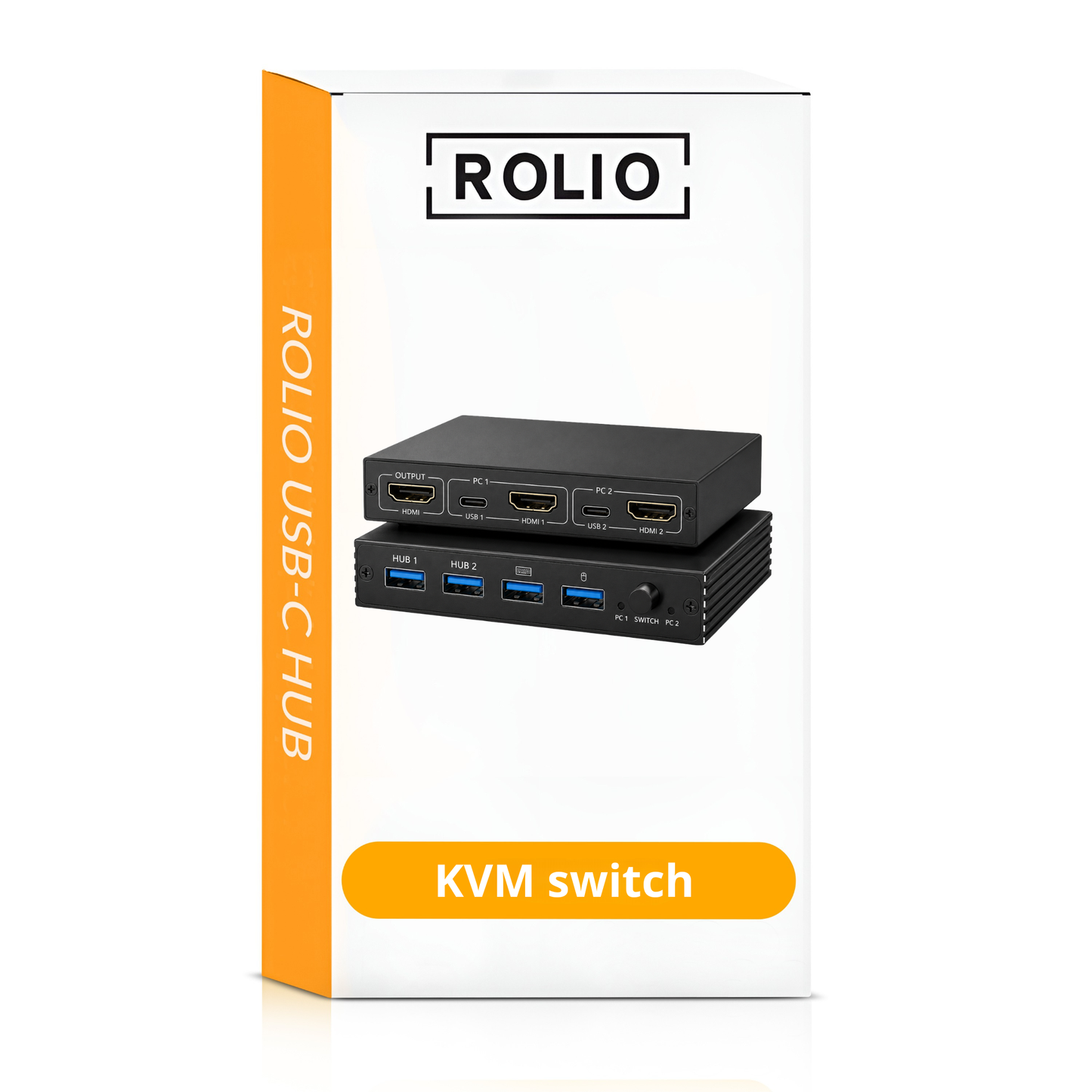 Rolio KVM Switch - 2 PC's delen - USB switch - 4K HDMI - Apparaten aansluiten op 2 Computers/Laptops - Zwart