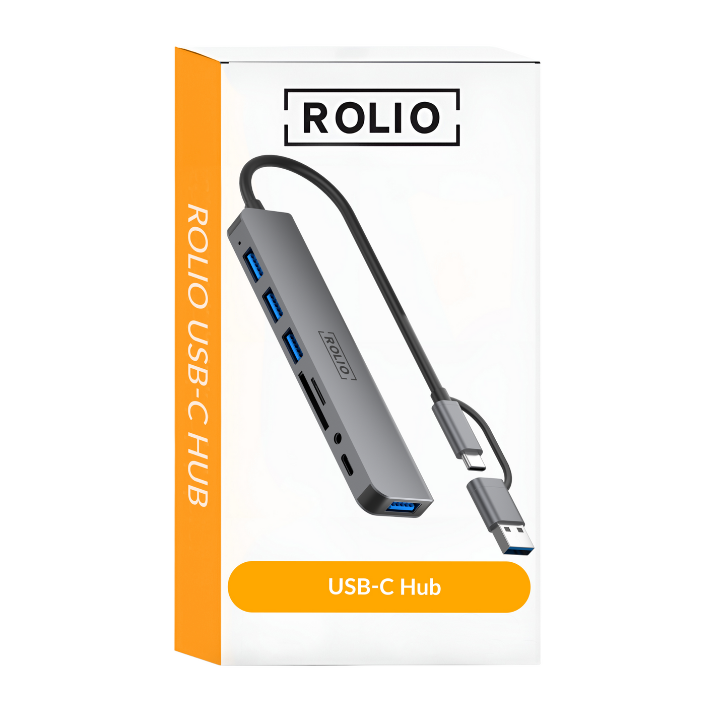 Rolio USB C Hub - 4x USB-A - USB-C - 3.5mm Aux - SD/TF kaartlezers - Inclusief Converter