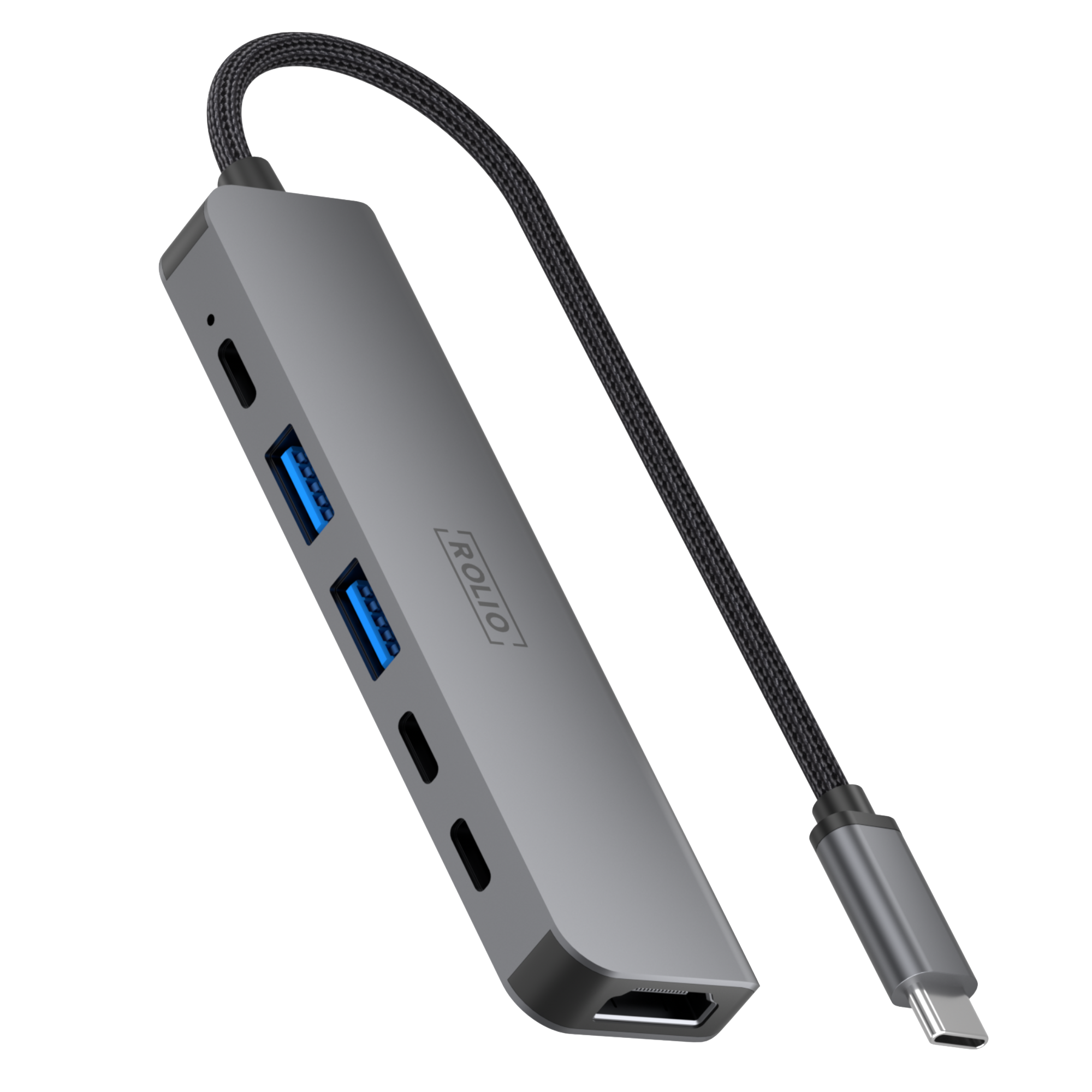 Rolio USB-C-Hub – 6 in 1 – HDMI – 3x USB-C – 2x USB-A