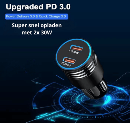 Rolio Autolader 60W - 2x USB C - Snellader - Universeel - Auto Oplader - Autoaccessoires - Rolio