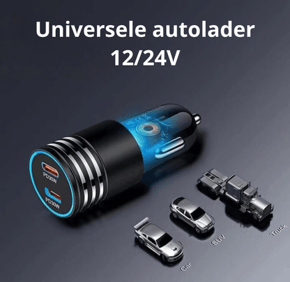 Rolio Autolader 60W - 2x USB C - Snellader - Universeel - Auto Oplader - Autoaccessoires - Rolio