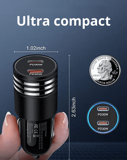 Rolio Autolader 60W - 2x USB C - Snellader - Universeel - Auto Oplader - Autoaccessoires - Rolio