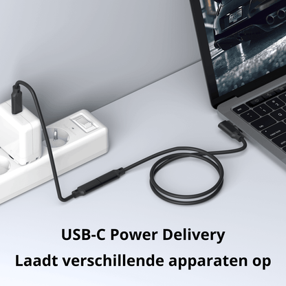 Rolio USB C Verleng kabel gebogen - USB-C naar USB-C vrouwelijk - 2 meter - Rolio