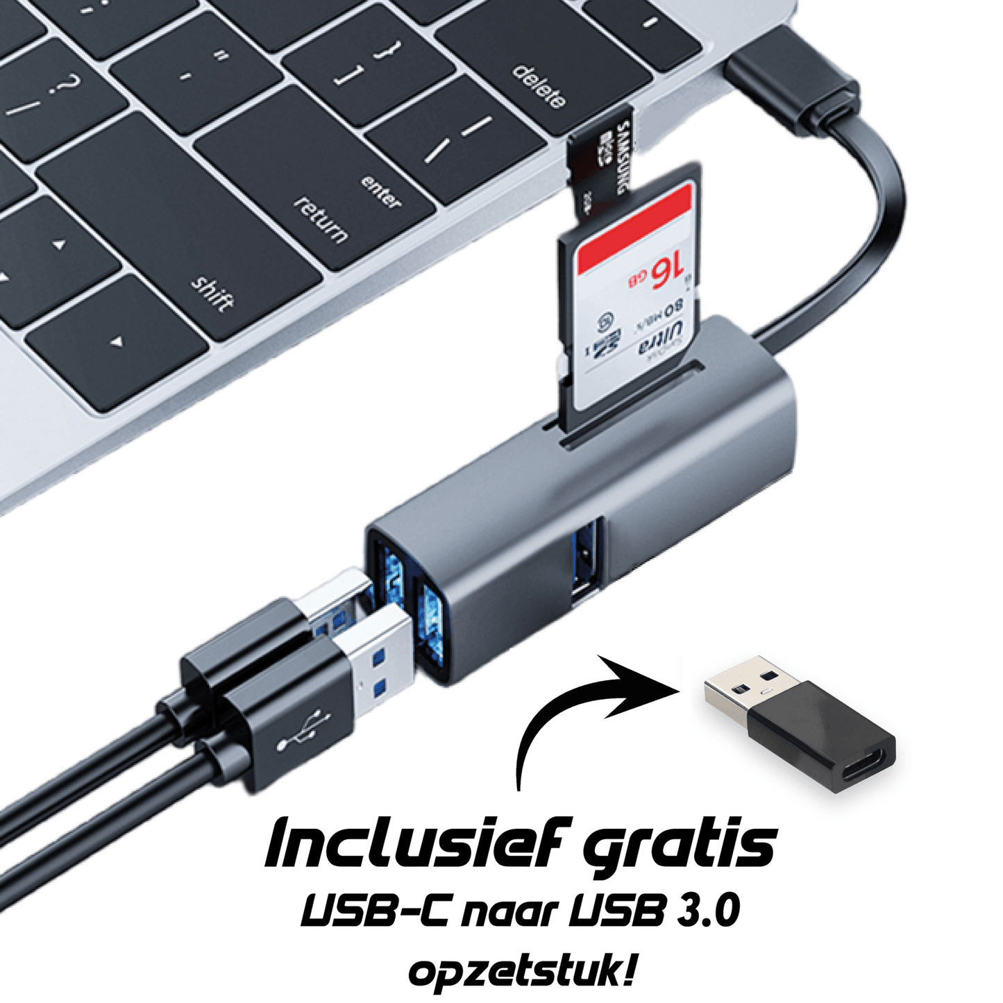 Rolio USB-C Adapter - 5 in 1 - SD/TF Kaartlezer - 3x USB 3.0 - Rolio