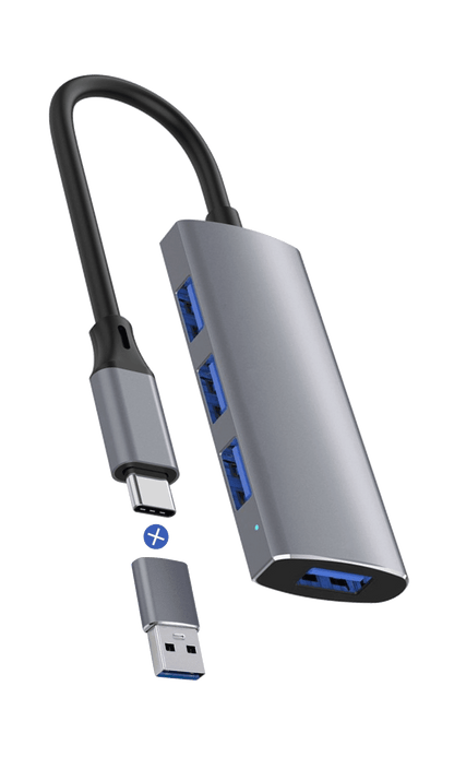 Rolio USB C Adapter - 4 in 1 - 4x USB 3.0 Splitter - Inclusief converter - Rolio