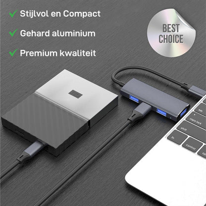 Rolio USB C Adapter - 4 in 1 - 4x USB 3.0 Splitter - Inclusief converter - Rolio
