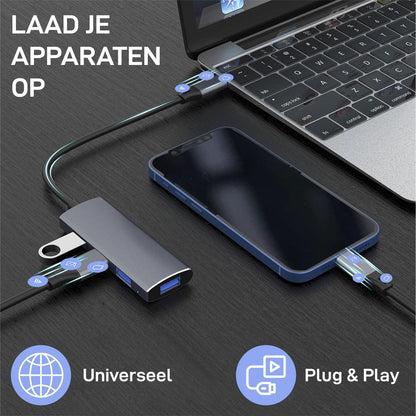 Rolio USB C Adapter - 4 in 1 - 4x USB 3.0 Splitter - Inclusief converter - Rolio