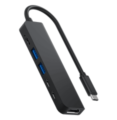 Rolio USB C Hub - 6 in 1 - HDMI - 3x USB-C - 2x USB-A - Zwart
