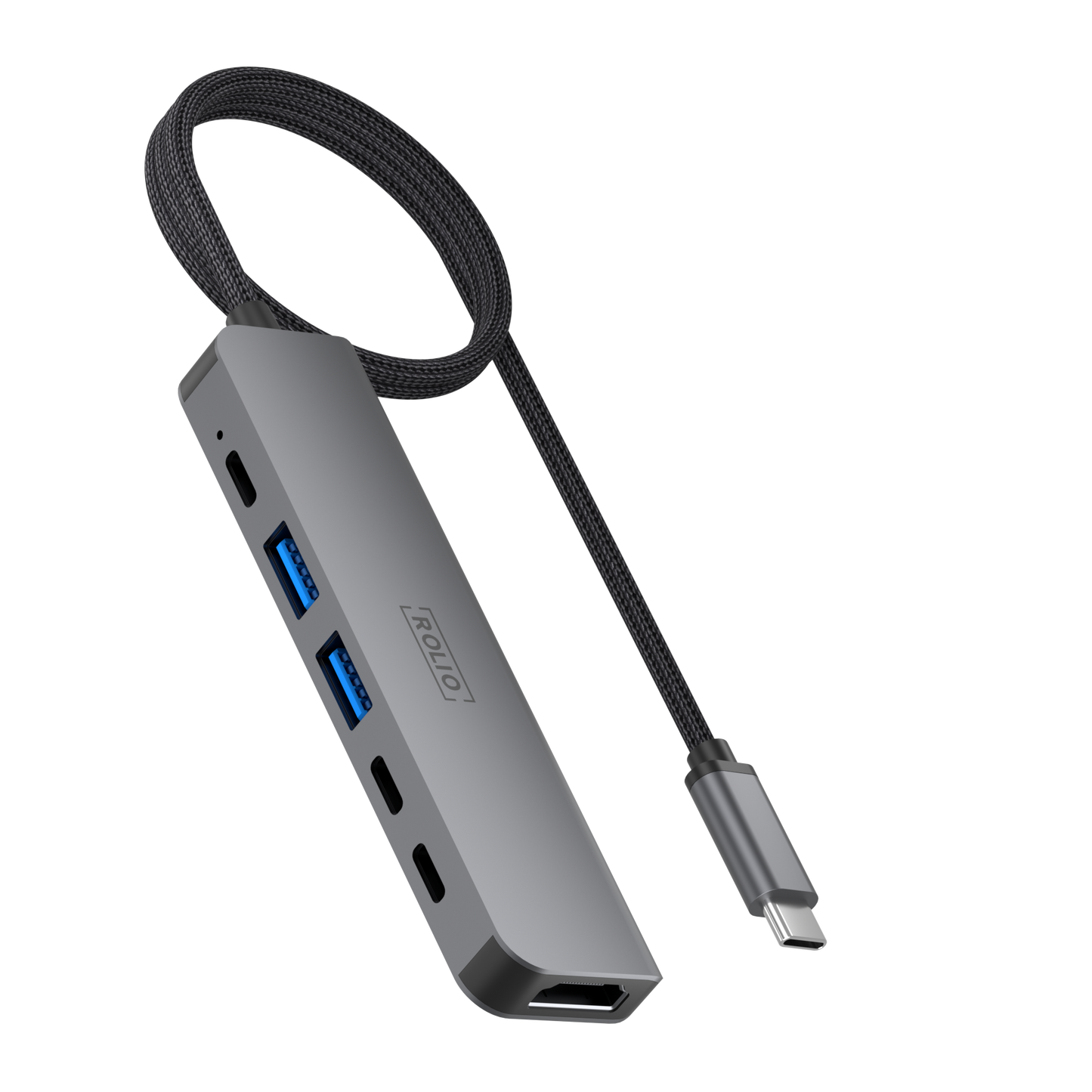 Rolio USB C Hub 35CM kabel - 6 in 1 - HDMI - 3x USB-C - 2x USB-A