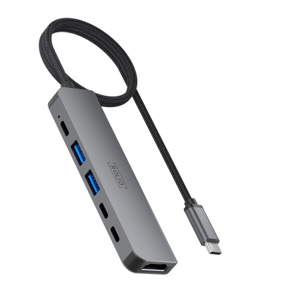 Rolio USB C Hub 35CM kabel - 6 in 1 - HDMI - 3x USB-C - 2x USB-A