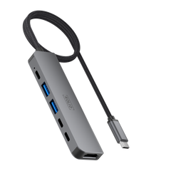 Rolio USB C Hub 35CM kabel - 6 in 1 - HDMI - 3x USB-C - 2x USB-A